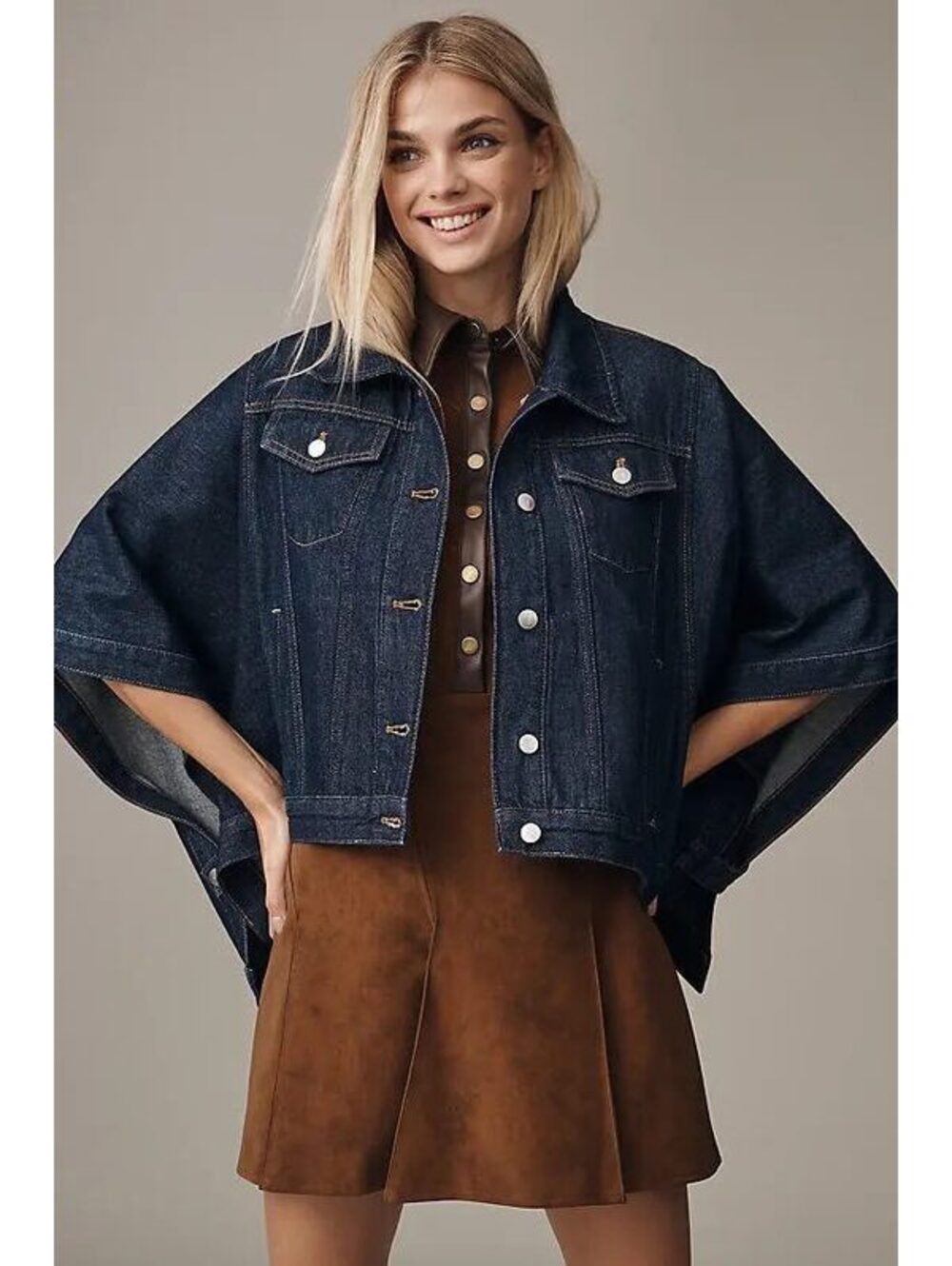 Anthropologie Pilcro Weston Cape Denim Boyfriend Jacket Plus 1X 2X NWT Sold Out